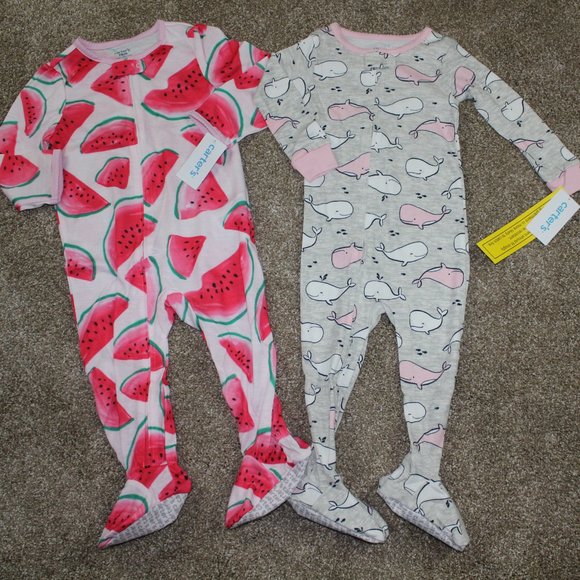 Carters Baby Girl Zip Footed Sleeper Pajamas Set Whale Watermelon 18M 24M NWT - Picture 4 of 4